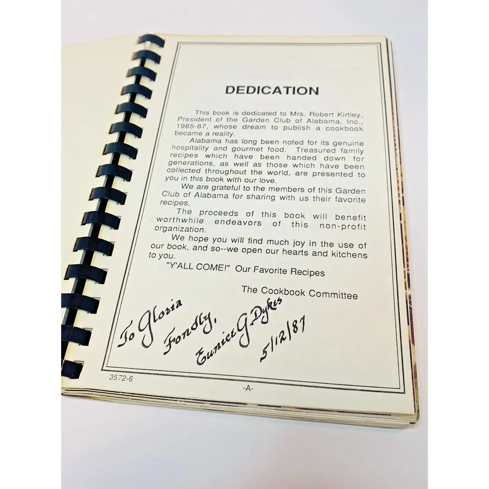 Y'all Come Garden Club of Alabama Cookbook 1st Edition 1986 8.5